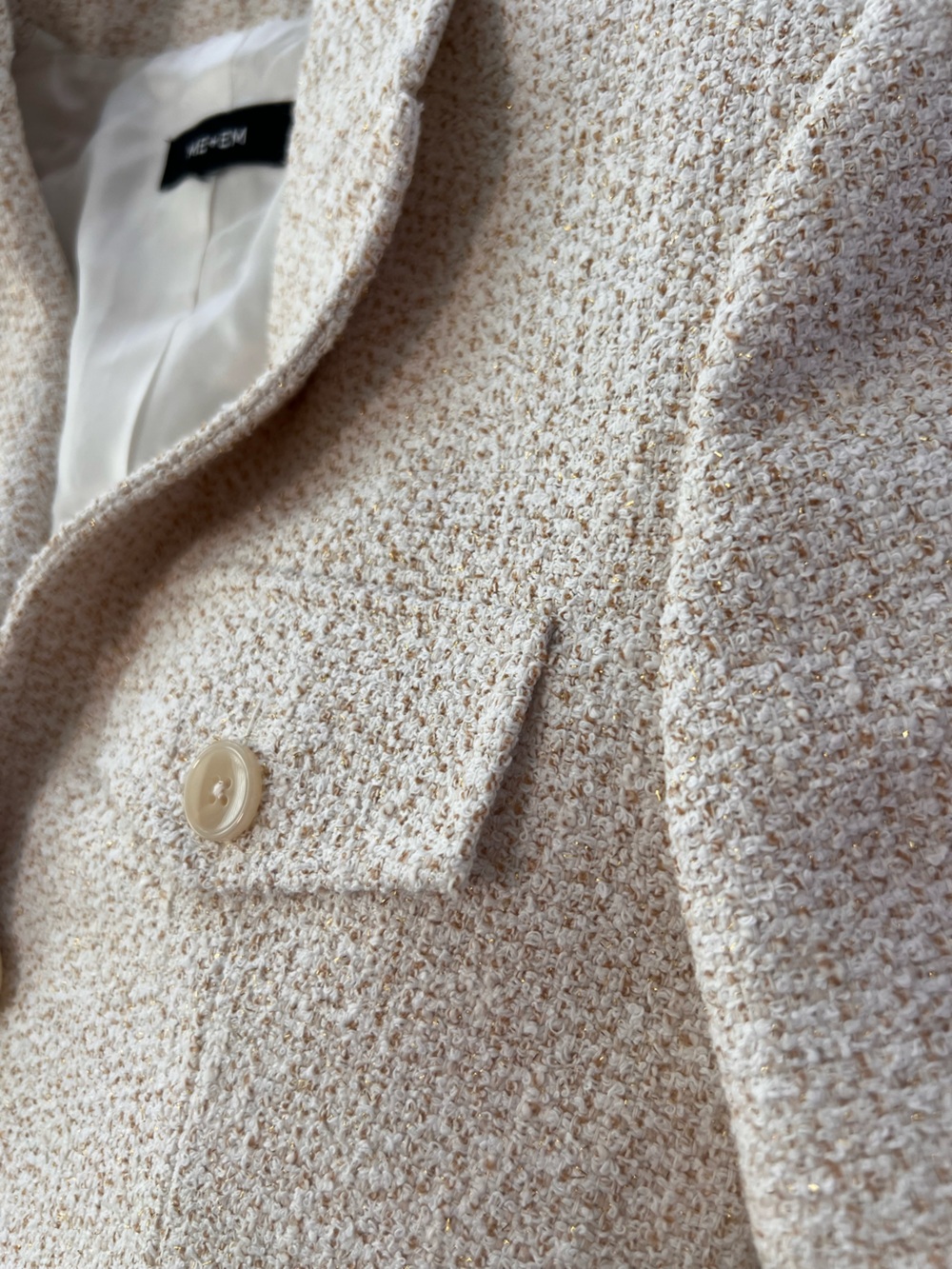 ME+EM Boucle Contour Jacket Italian Cotton Blend Ivory Metallic Sz US 10 - Picture 11 of 12